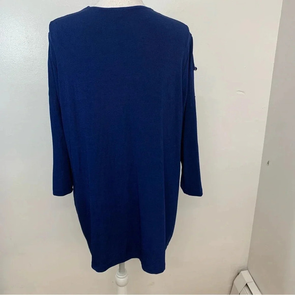 Chicos Travelers 3 Cardigan Woman  Extra Large  Blue Open Slinky Knit 3/4 Sleeve - Picture 6 of 11